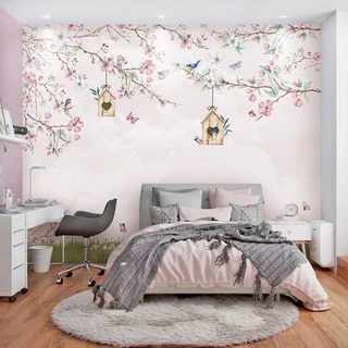 Papel de Parede Adesivo Tema Jardim Encantado Flores e Ramos Quarto m²