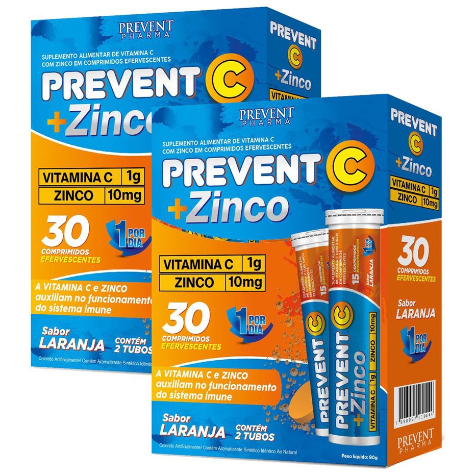 Prevent Vitamina C + Zinco 10mg Efervescente 60 Comprimidos | Shopee Brasil