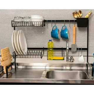 Cozinha Suspensa Organizador Aramado Auto sustentável Escorredor 20 Peças 82cm Personalizavel De Louça Prato Utensilios Pia feita em Aço Suporta 20kg Preta Branca Inox