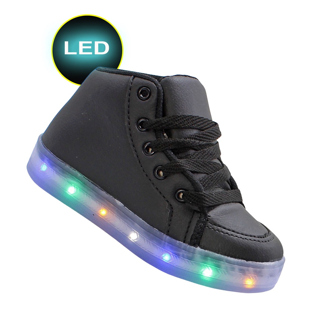 Tenis Botinha de Led Luzinha Preta Meninos Infantil Masculino Bebe Juvenil