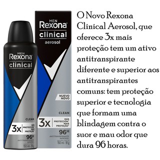 DESODORANTE REXONA CLINICAL MEN CLEAN 150ML - Desodorante Antitranspirante aerosol  Rexona Clinical Men clean 150ml - UNILEVER