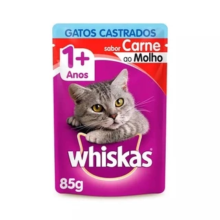 Ração Úmida Whiskas Sachê Gatos Castrados Adultos Carne ao Molho 85g