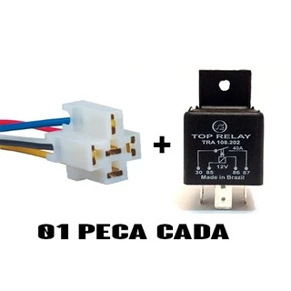 Rele auxiliar 4 pinos 12v 40amp universal com chicote conector