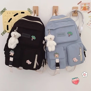Universitária Moda Feminina Mochila Com Pingente Emblema Bolsa De Ombro Harajuku De Viagem Grande Capacidade Ao Ar Livre
