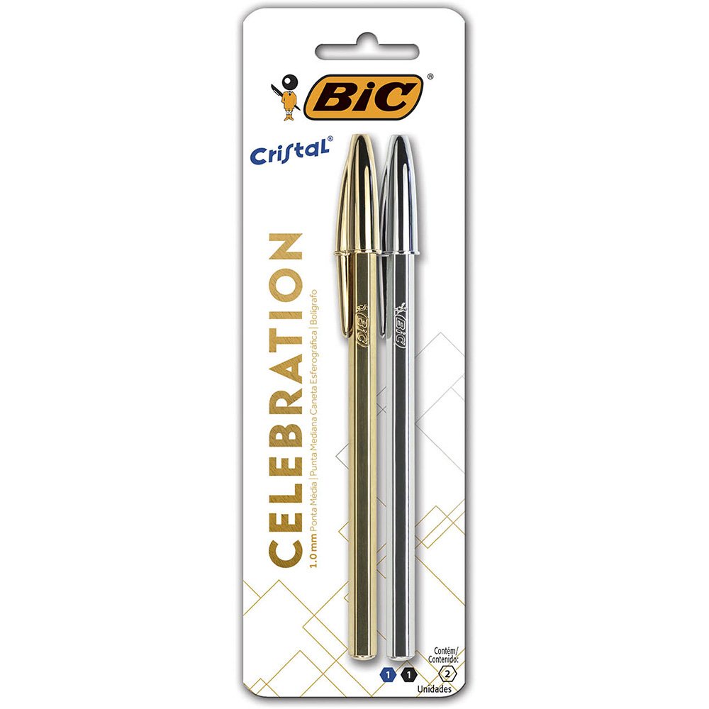 Caneta Bic Cristal Celebration Esferográfica Dourada E Prata Lacrado ...