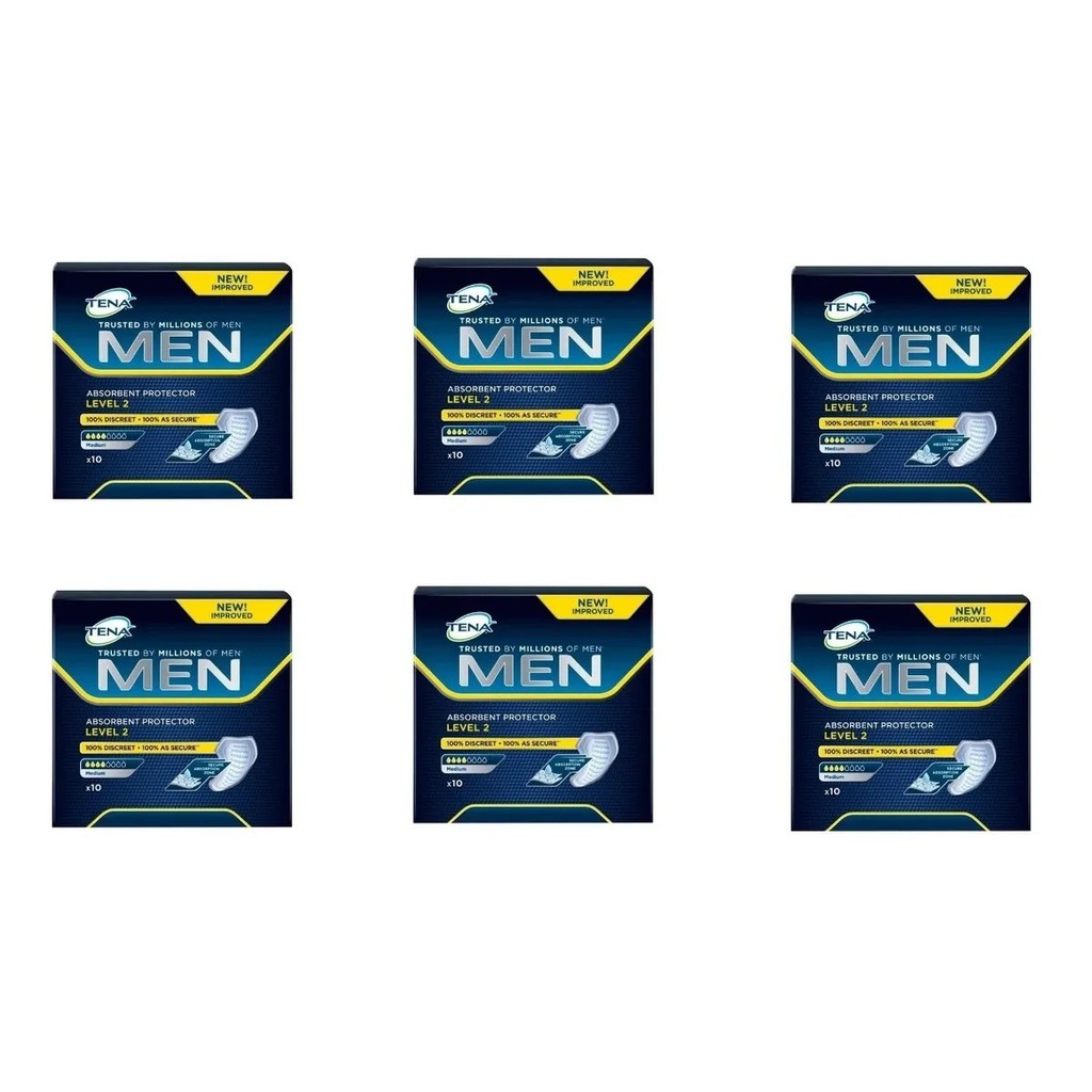 Kit C/ 6 Absorvente Masculino Tena Men Level 2 60 Unidades