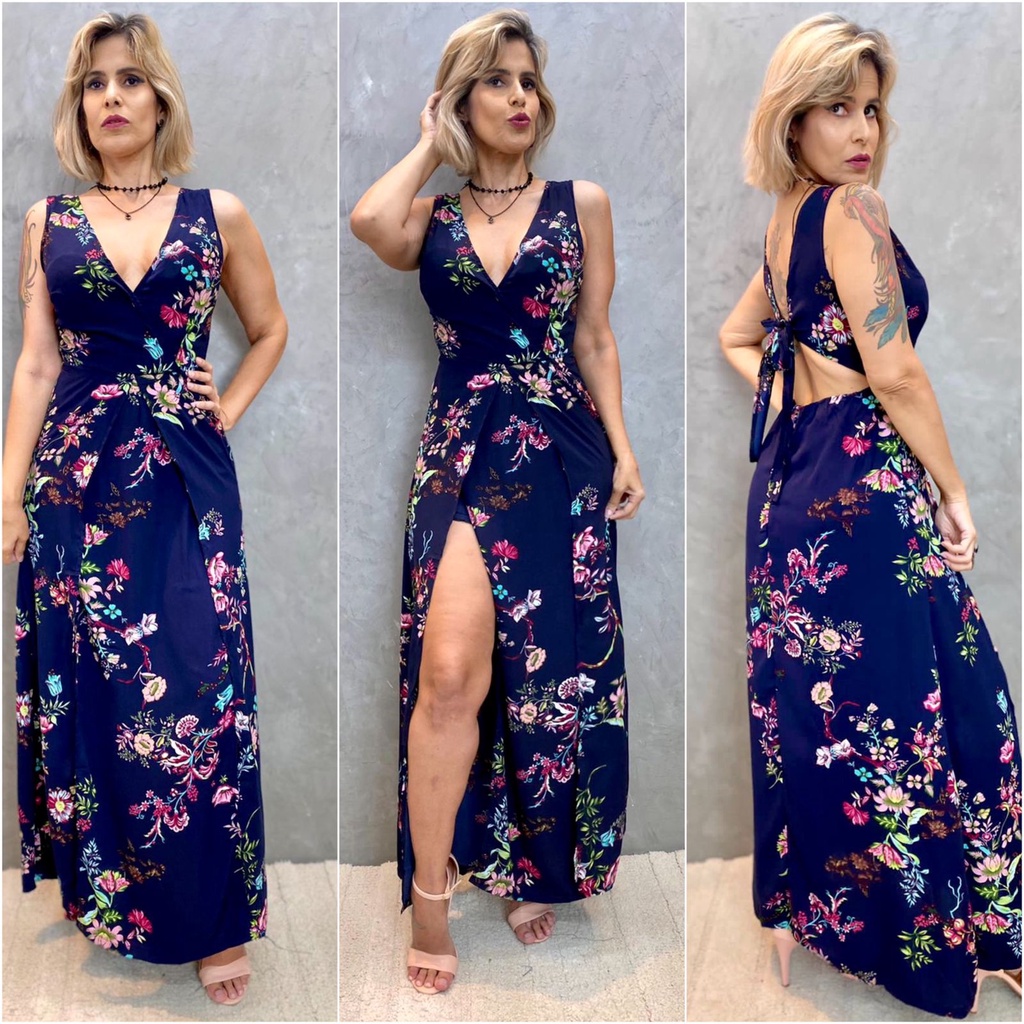 Vestido casual longo com sales fenda