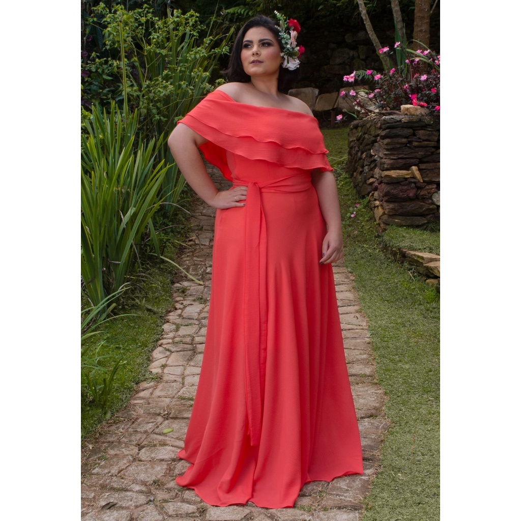 Vestido de madrinha coral hot sale longo