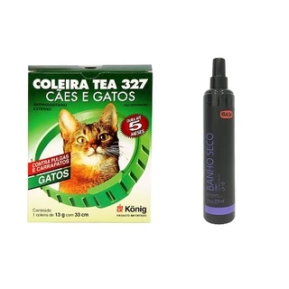 KIT Banho Seco 250ML IBASA + Coleira TEA GATO AntiPulga 33cm