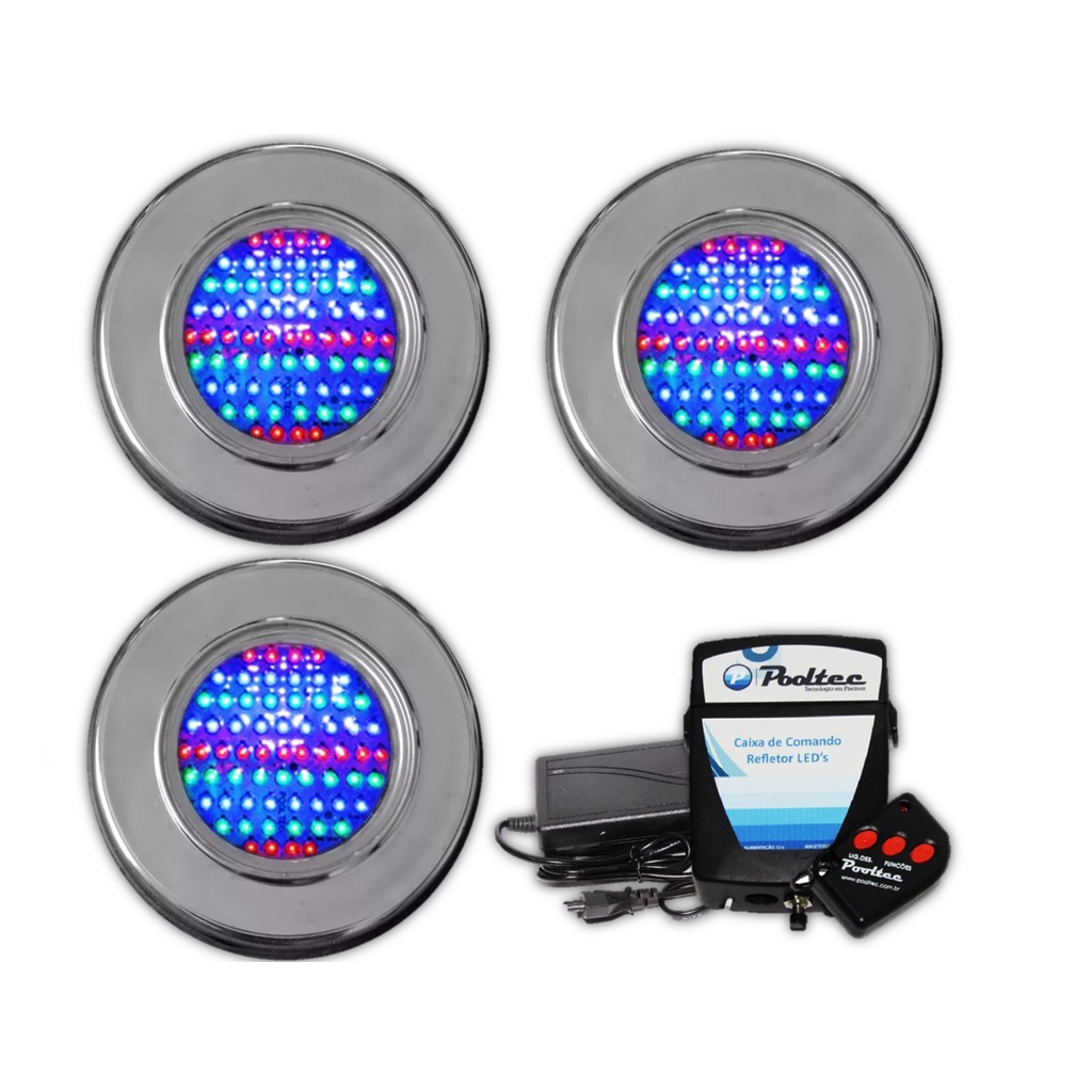 KIT COM 3 REFLETORES MODELO 65 INOX POOLTEC + COMANDO STANDARD | Shopee ...