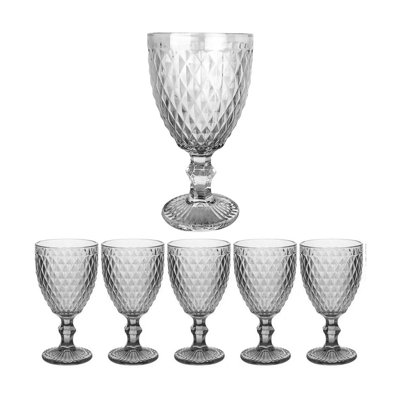 Jogo Com 6 Copos Fumê Com Pé Em Cristal 300ml - Casambiente