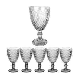 Jogo Com 6 Copos Fumê Com Pé Em Cristal 300ml - Casambiente