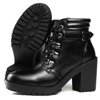 Bota Coturno Feminina Tratorada Preta De Salto Cano Baixo Com Zíper Envio Imediato Promoção