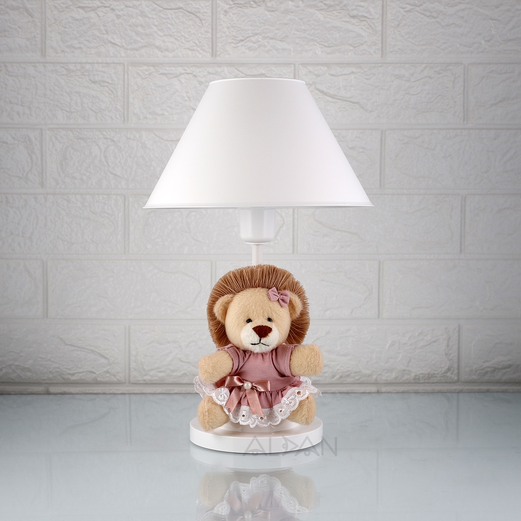 Abajur Quarto Bebe Menina Luminaria Infantil Safari Leão Leãozinho Rosé