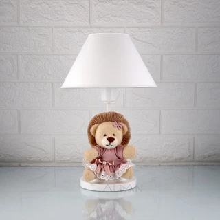 Abajur Quarto Bebe Menina Luminaria Infantil Safari Leão Leãozinho Rosé