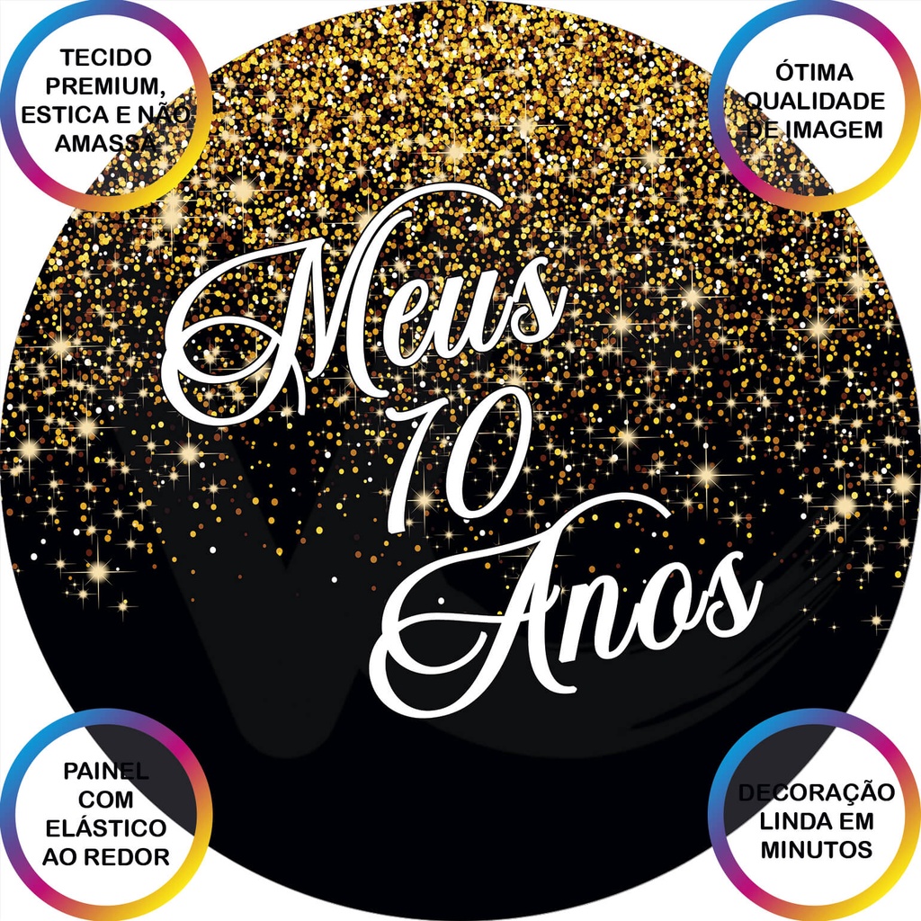 Painel De Festa Redondo Em Tecido D Meus Anos Efeito Glitter E Brilho Dourado Shopee Brasil