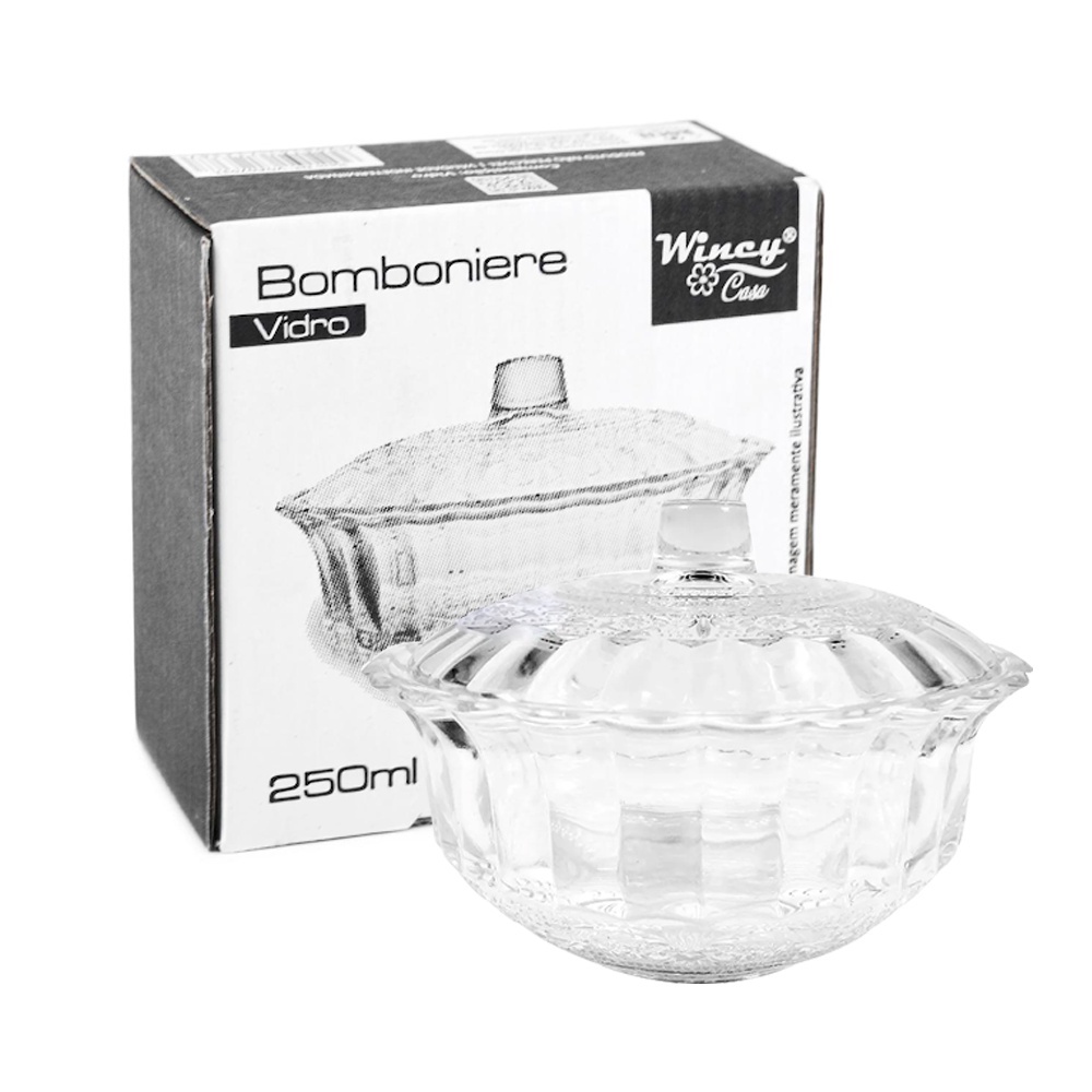 Bomboniere de Vidro com tampa trabalhada 250ml - Wincy - Escorrega o Preço