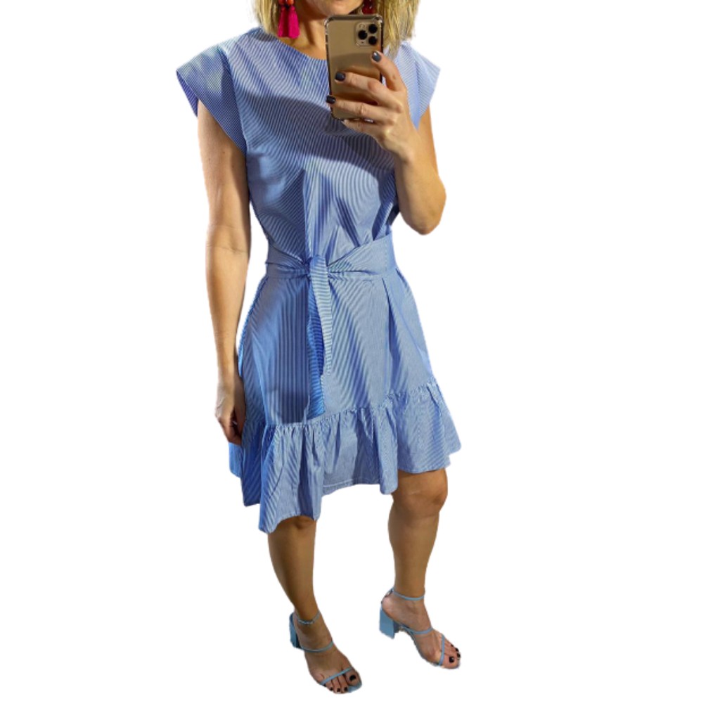 Vestido azul com hot sale babado na barra