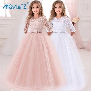 MQATZ Vestido De Noiva Rosa Branco Dama De Honra Para Meninas Vestidos Princesa De Manga Longa 3-14 Anos D0033
