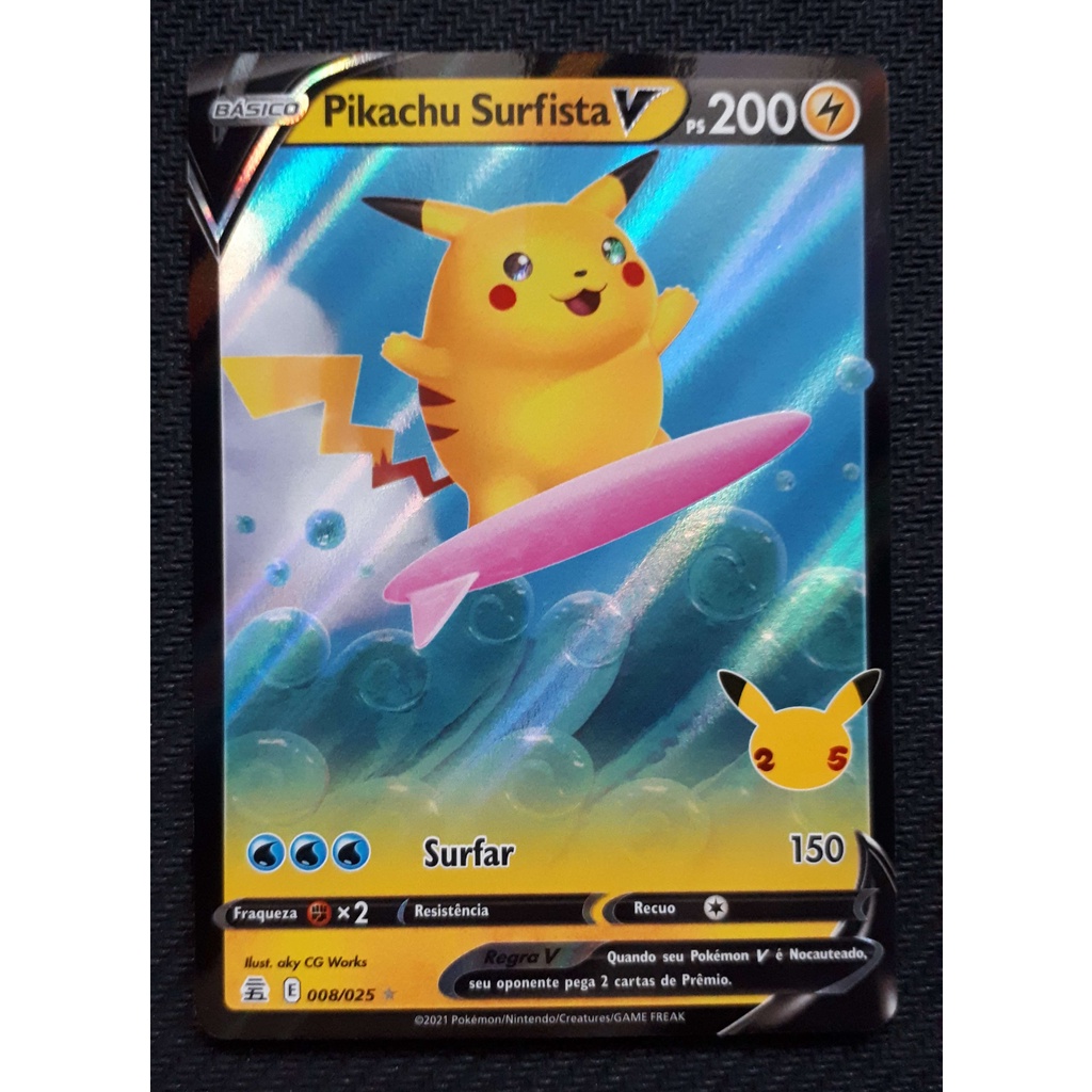 Carta Pokémon TCG - Pikachu Surfista V 08/25 - Celebrações | Shopee Brasil