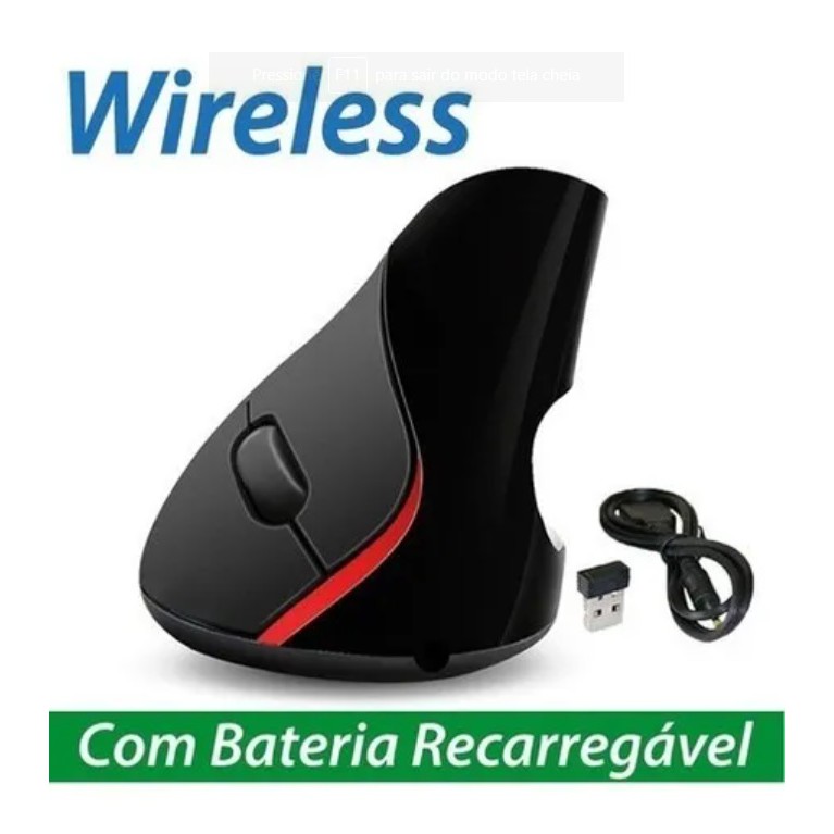 Mouse Vertical Ergonômico Ótico Sem Fio Wireless Bateria 2.4ghz