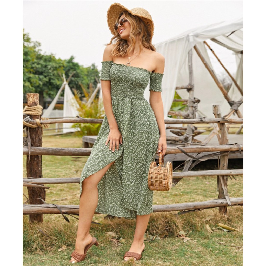 lindo vestido verde tomara que caia boho floral shein