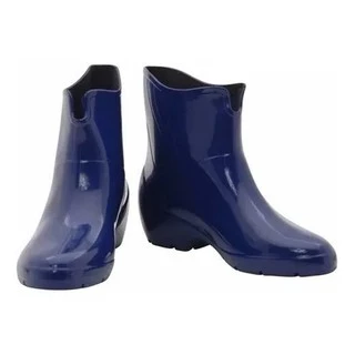 Galocha Bota Feminina Cano Curto Azul Limpeza Borracha