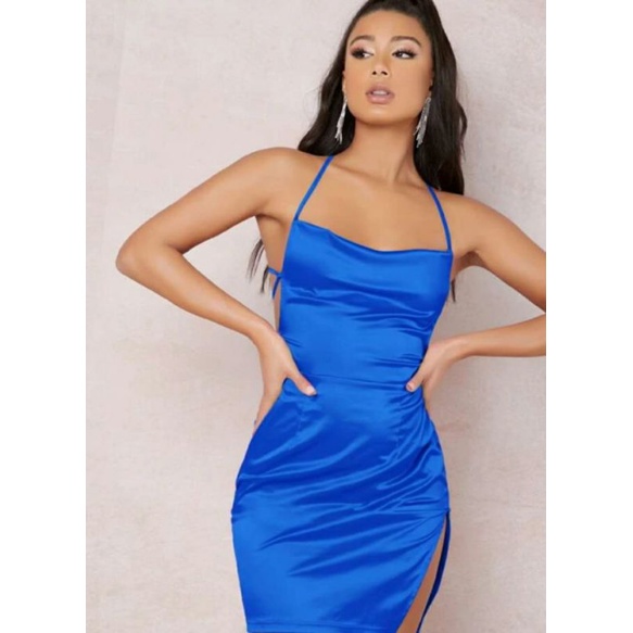 Vestido shein de cetim azul Royal Tamanho G NOVO