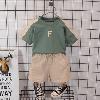 0-5 Anos De Idade terno Bebê Para Crianças Meninos Vestem Roupas De Algodão Puro Camiseta Moda Coreana Costurando shorts De Manga Curta Impressão De Carta Colocação Esportiva Calções Bonitos Selvagens [spot]