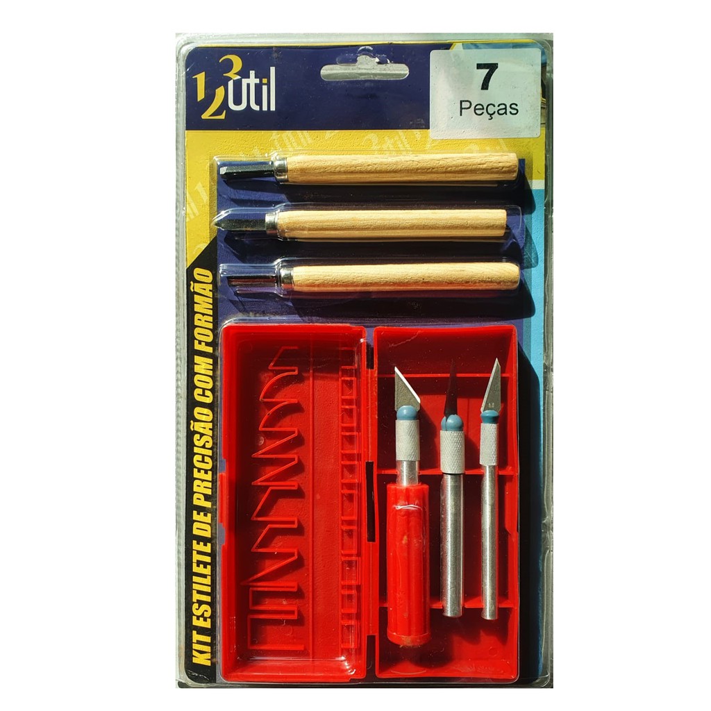 Kit Estilete De Precisão Formão 7 Peças E Estojo Transporte