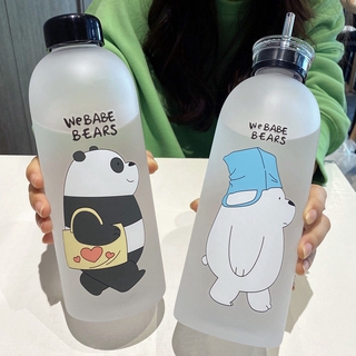 Nós Ursos Nus Copo De Água De Grande Capacidade De 1000ml Plástico Fosco Para Garrafas Com Tampa De Palha Padrão Panda Grizzly