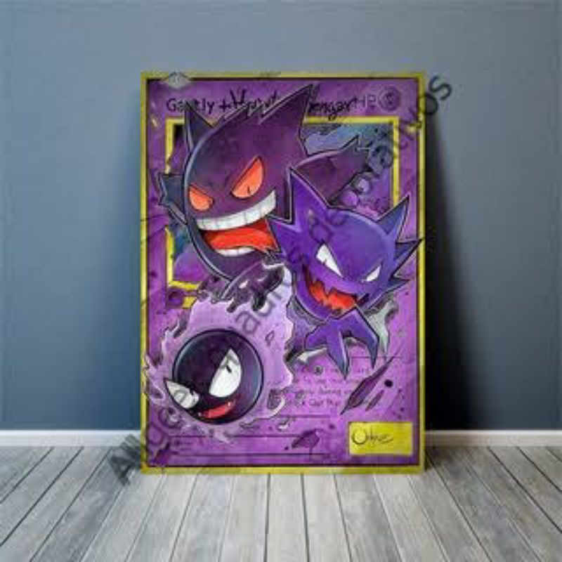 Quadro decorativo A4 pokemon, Gengar, desenho