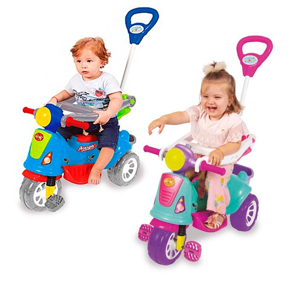 Triciclo Infantil Com Pedal e Cobertura Motoca Empurrador