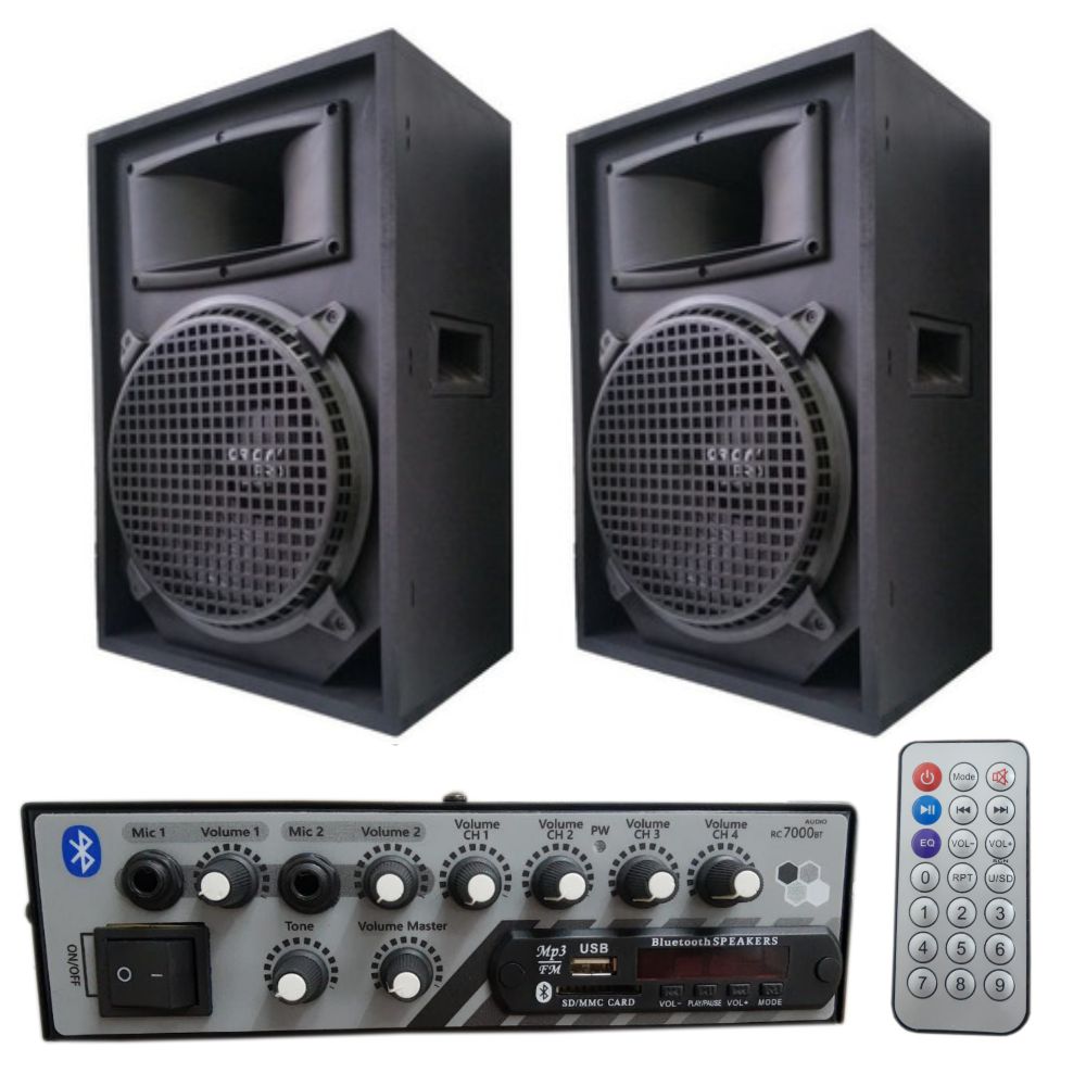 Amplificador Bluetooth Rc7000bt 500 Watts + 2 Caixa 12 Top