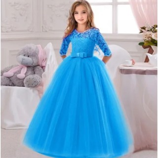 Vestido longo para adolescentes e meninas, vestido de princesa elegante,  vestido para meninas, vestido de festa, casamento, dama de honra, Azul, 3-4  Anos