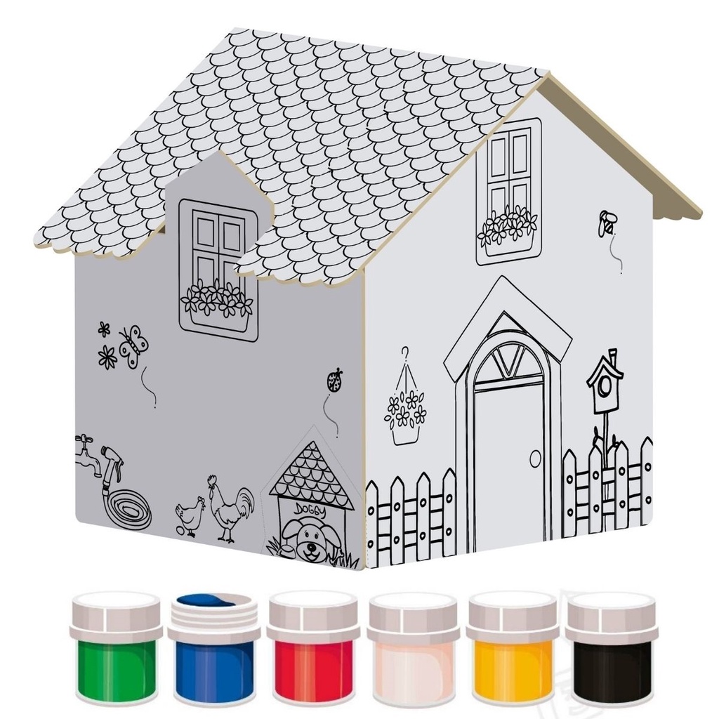 Kit Pintura Infantil Brinquedo Casinha Para Colorir + Tintas