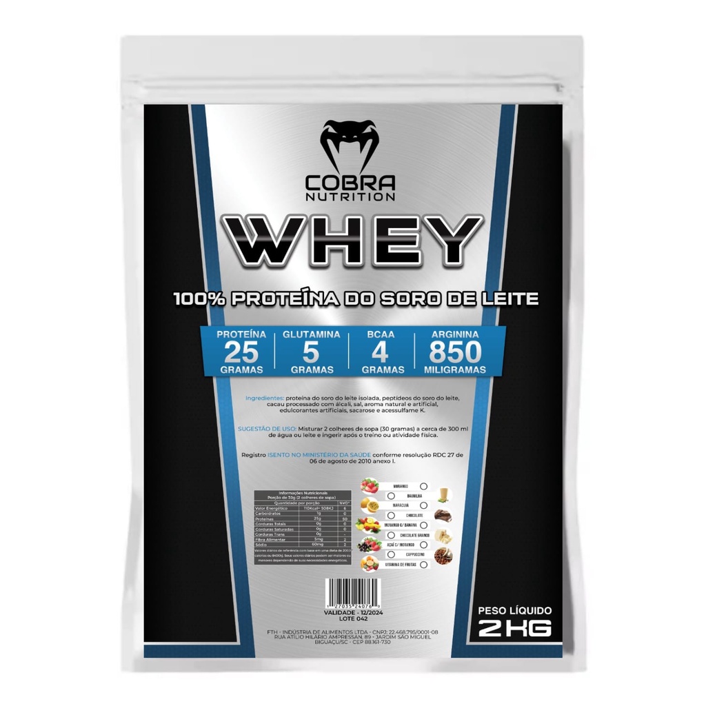 Whey Protein 2kg (refil) Whey 100% Ultra Concentrado ZERO Açucar ZERO Glúten