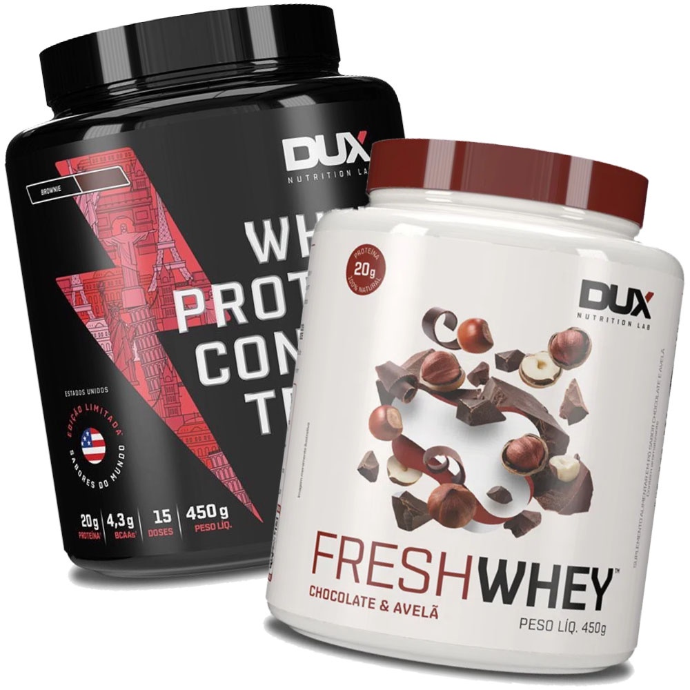 Combo Sortido Whey Sabores Do Mundo 450g + Fresh Whey 450g.