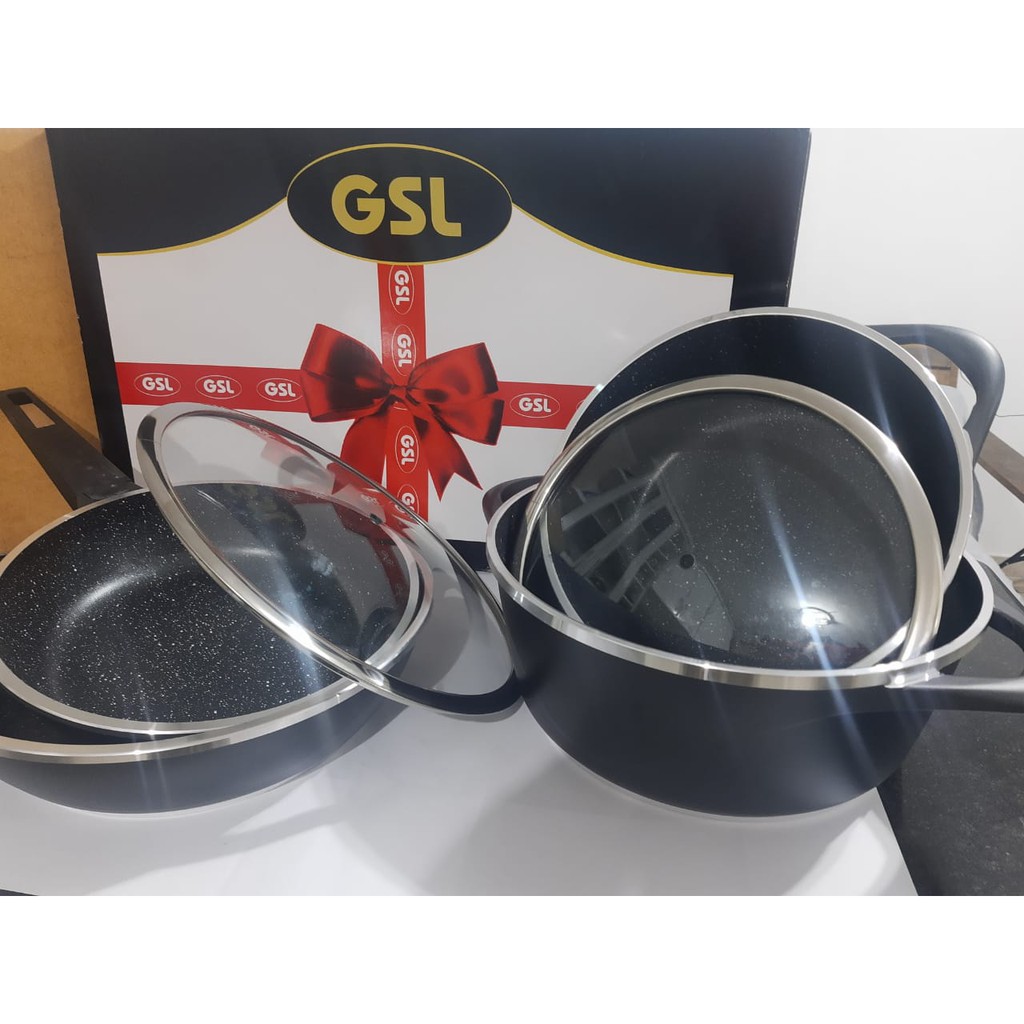 Conjunto Panelas GSL 24 e 28 cm em Mármore Antiaderente com 6 peças