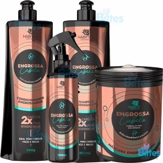Kit Engrossa Cabelo Hábito Cosméticos Ácido Hialurônico e Biotina Profissional