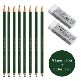 Kit Lápis FABER CASTELL Desenho Profissional 8 Lápis 9000 + 2 Borrachas Dust Free