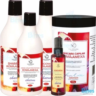Kit Romã e Ameixa Via Charm Cosméticos Hidratação Tratamento Capilar