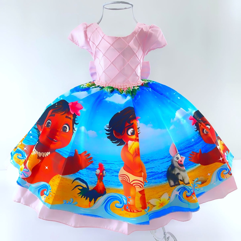 Vestido Infantil Moana Baby Temática Roupa Fantasia Desenho