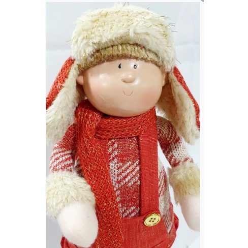 Boneco de Natal Menina em Pé Segurando Coração 43cm - Vermelho Bege - Ref  72729001 D&A - CCS Decorações