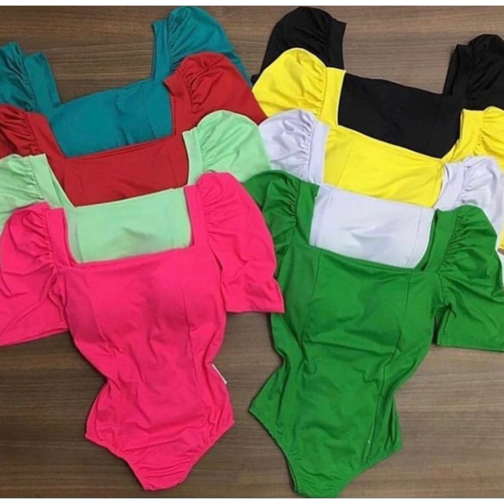 Body feminino com bojo manga curta bufante moda influencer | Shopee Brasil