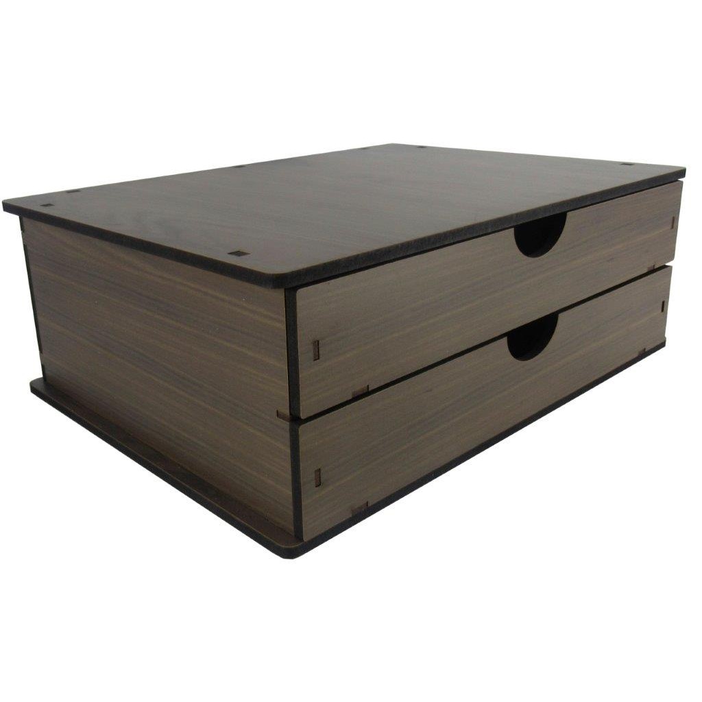 Gaveteiro Organizador Documentos e Suporte Monitor de Mesa 2 Gavetas Madeira Marrom Escura Mdf