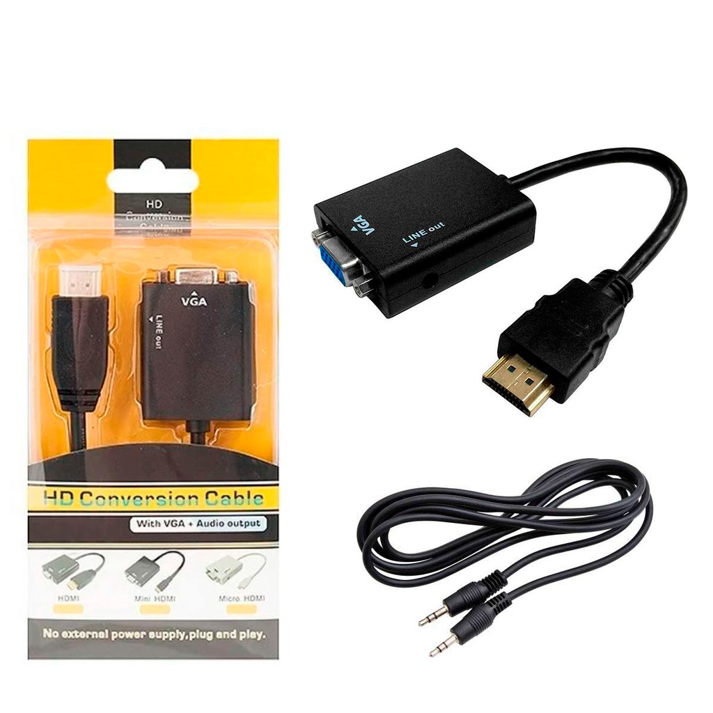 Cabo Conversor HDMI para VGA com Saída P2 de áudio
