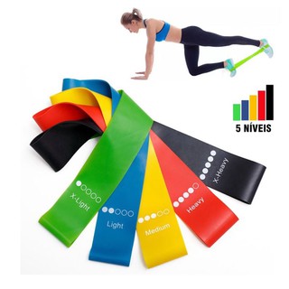 Kit 5 Faixas Elasticas Resistentes Mini Bands Faixa Elástica de Execícios