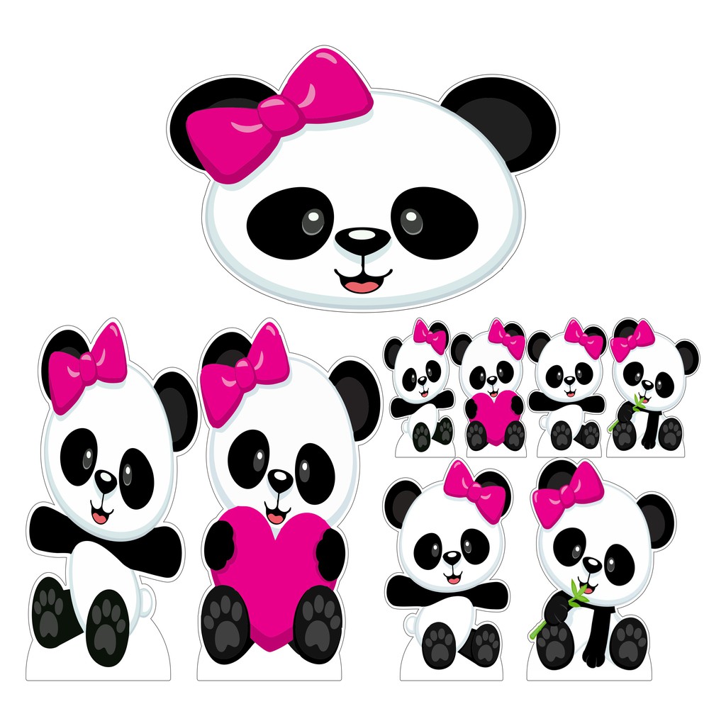 Kit Display + Elipse ROSTO Festa Infantil Urso Panda (FEMININO) (ROSA BEBÊ)  (MODELO 2)