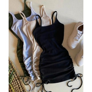 Moderna & Slim - Moda Blogueira Shein - Vestido Curto Franzido Amarração  Lateral Moda Gringa - Várias Cores